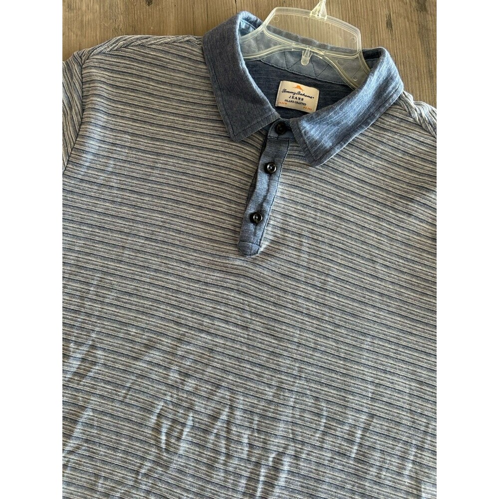 Tommy Bahama Jeans Island Crafted #53  Men’s Size L Blue Stripe Polo Shirt